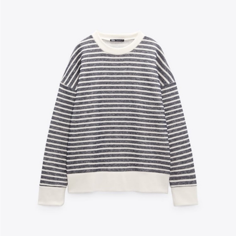 Zara women's STRIPED SOFT  SWEATSHIRT Size S